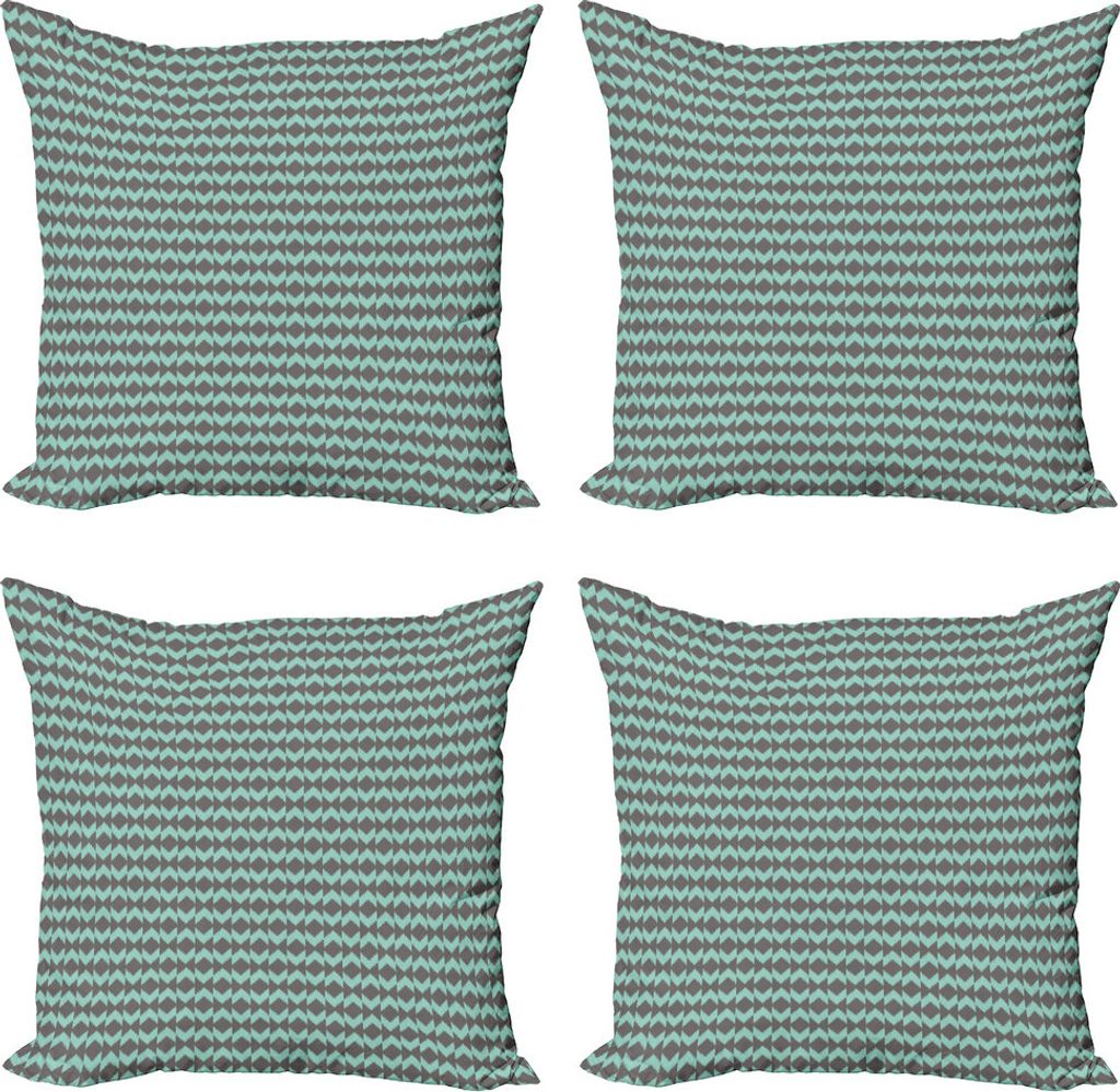 ABAKUHAUS Ethnisch Kissenbezug Set (4 Stück), Rauten-Muster, Moderner Doppelseitiger Digitaldruck, 60 cm x 60 cm, Schwachgrau und Seafoam