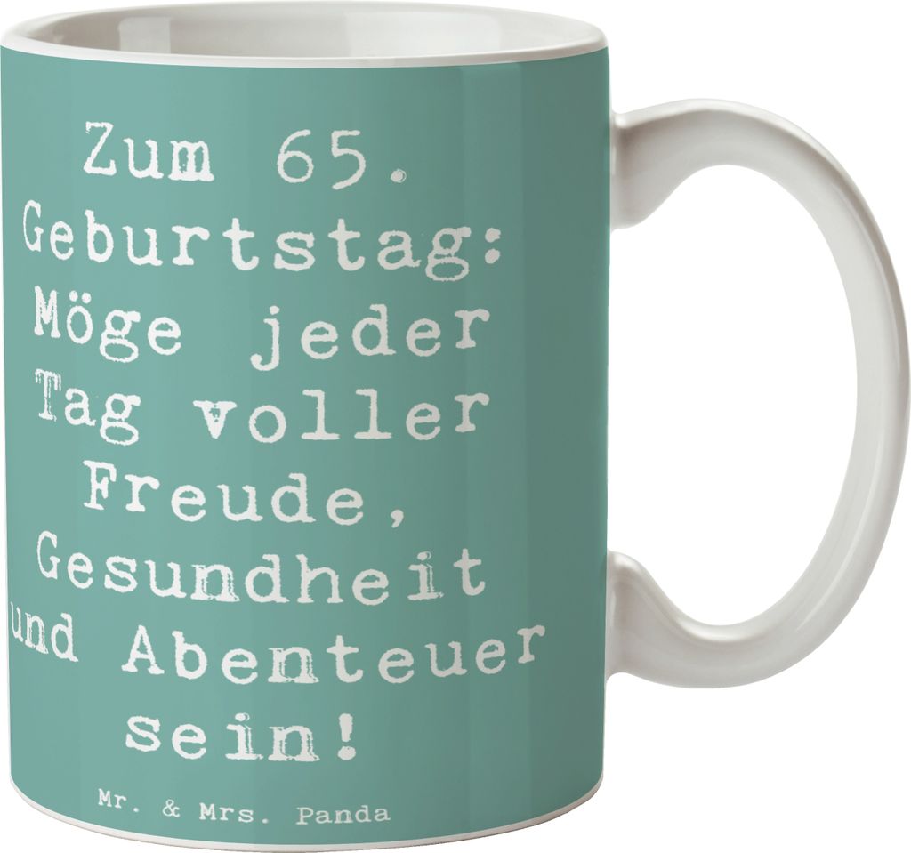 Mr. & Mrs. Panda Kaffeetasse Spruch 65. Geburtstag - Meeresbrise - Geschenk, Happy Birthday, Handgefertigte Geschenke, inspirierend, Glückwunsch, ...