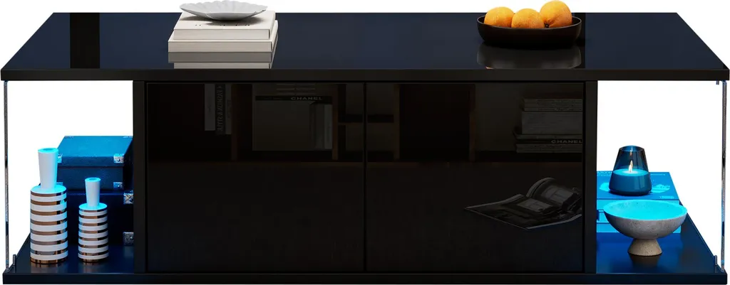Table Basse Design Noire pour Salon Moderne, Rangement et LED 100cm - 8