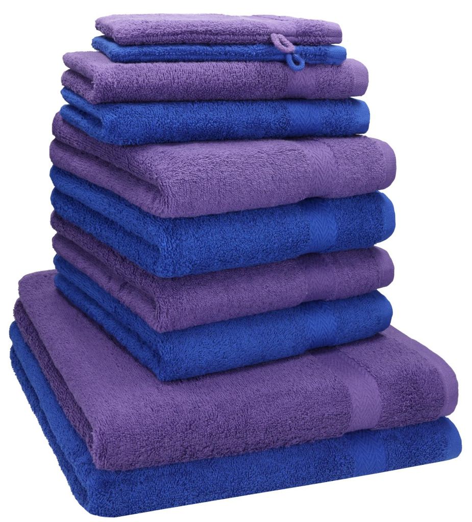Betz 10-tlg. Handtuch-Set PREMIUM 2 Duschtücher 4 Handtücher 2 Gästetücher 2 Waschhandschuhe Farbe: royalblau & lila