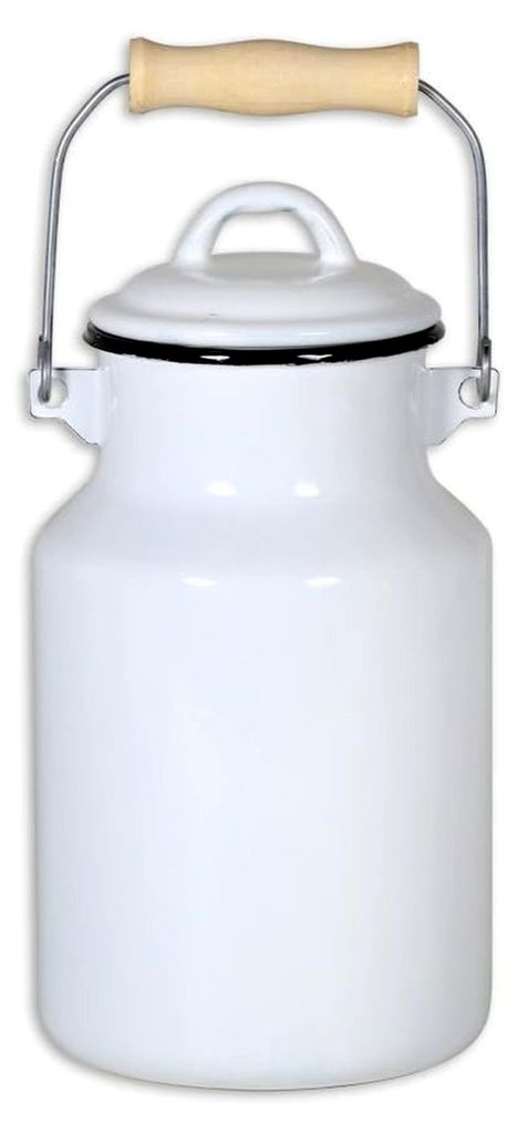 Milchkanne 4 Liter mit Deckel und Tragegriff, Emaille weiß, 16 x 16 x 10 cm