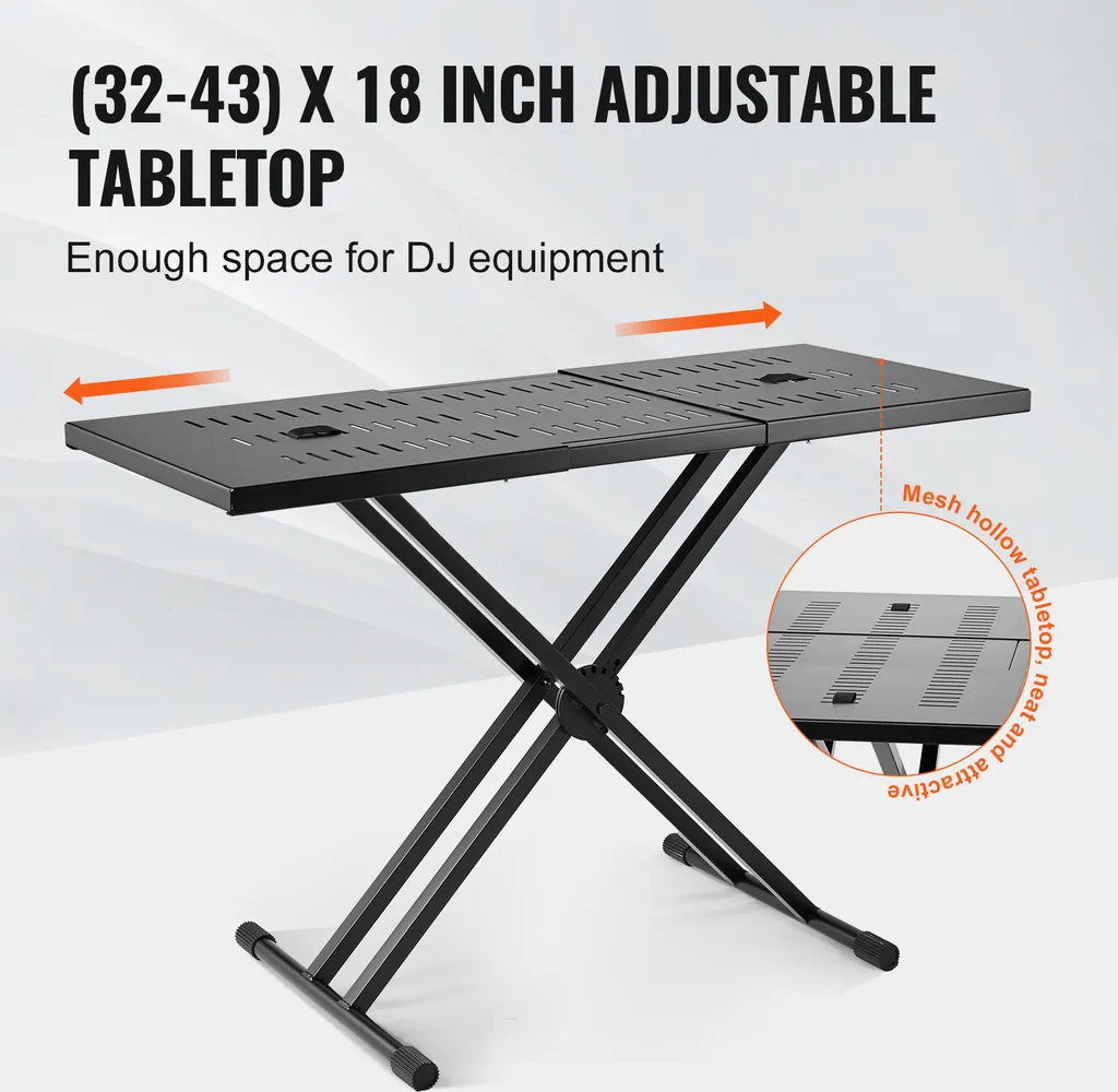 SucceBuy Supporto da scrivania per DJ, (32-43) x 18 supporto regolabile per laptop e controller per DJ, scrivania per DJ portatile e leggera con struttura pieghevole Double-X, perfetta per mixer audio e tastiere - 3