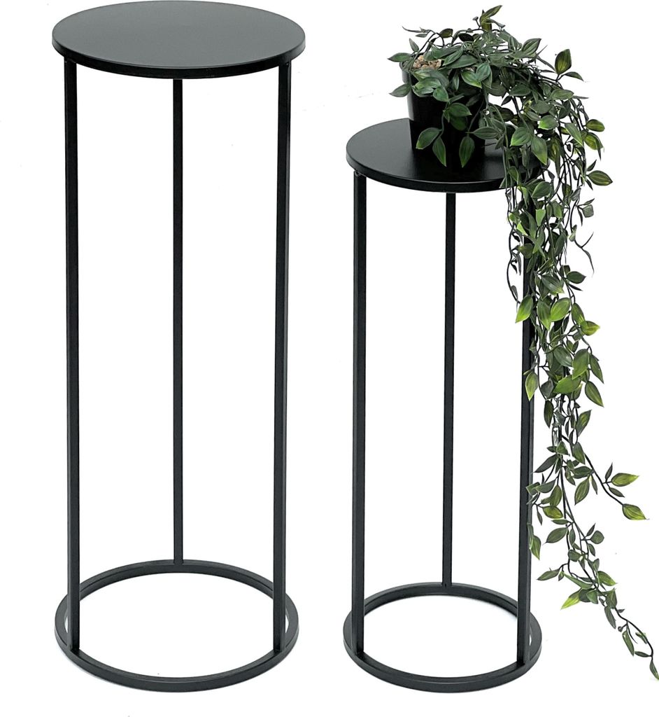 DanDiBo Blumenhocker Metall Schwarz Rund Blumenständer Beistelltisch 96316 2er Set Blumensäule Modern Pflanzenständer Pflanzenhocker