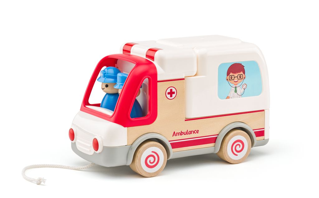 Woodyland Lernspielzeug 92053 Krankenwagen mit Licht und Produktbild 
