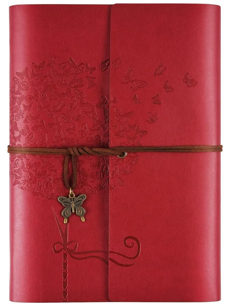 Carnet de voyage A5 rouge en cuir - Idée cadeau pour femme et fille