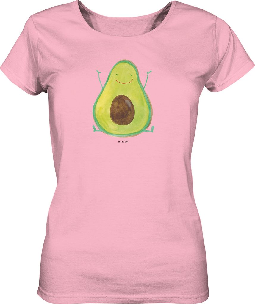 Mr. & Mrs. Panda Damen Oberteil Avocado Glücklich Größe M - Baumwolle Pink - Geschenk, Frucht, T-Shirt Kurzarm, Basic, Freude, Chaos, Baumwoll, ...