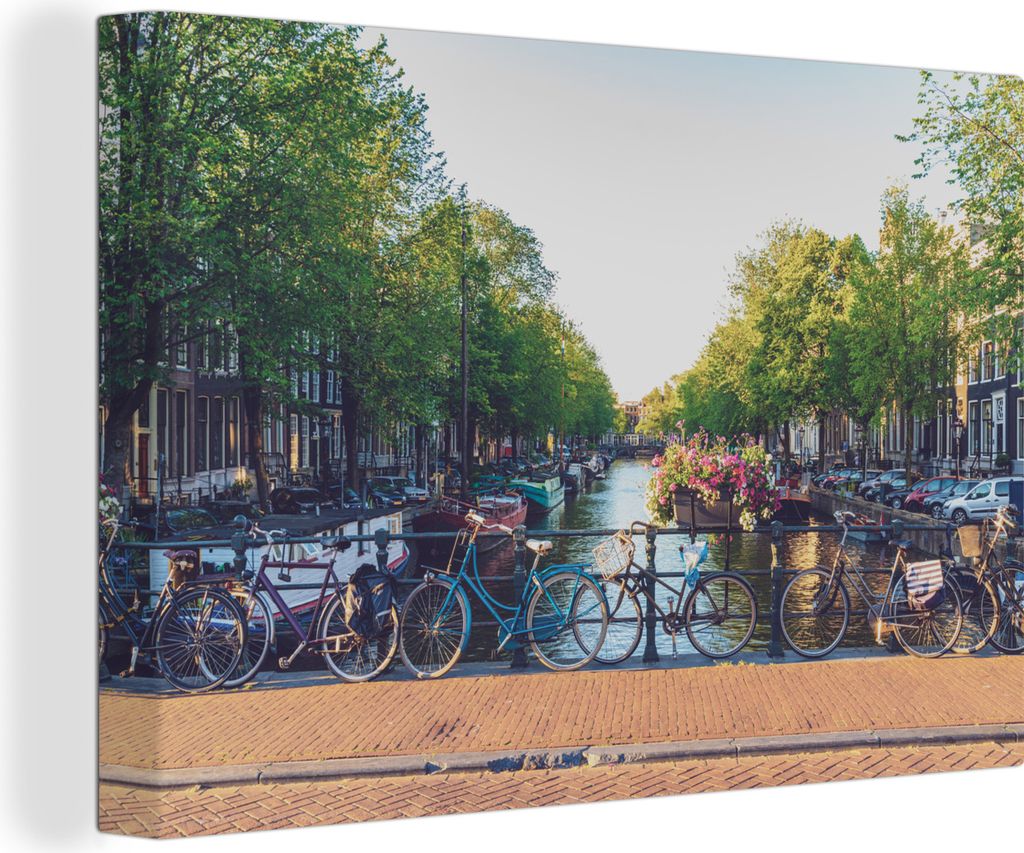 OneMillionCanvasses - Leinwandbilder - 150x100 cm, Amsterdam - Brücke - Fahrrad, Wandbilder Kunstdruck Wanddekoration - Foto auf Leinwand - Gem...