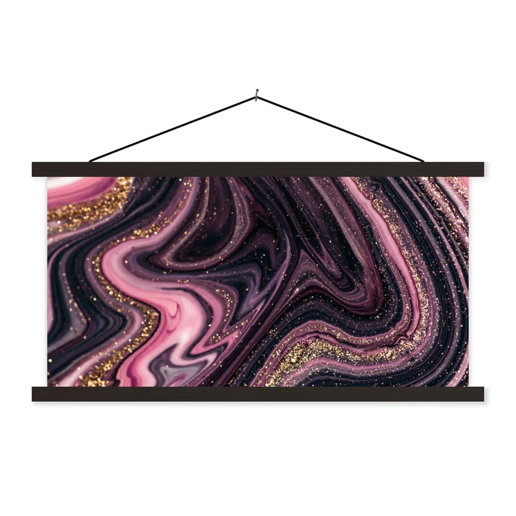 MuchoWow Textilposter Marmoroptik - Rosa - Lila - Gold - Luxus - Marmor 120x60 cm mit schwarzem Rahmen - Dekoration Schlafzimmer