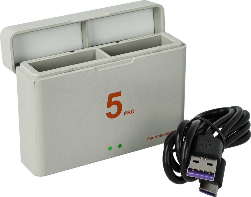 vhbw Dual USB Ladegerät kompatibel mit DJI Osmo Action 3, Action 4, Action 5 Pro Kamera/Akku - Ladeschale, Ladeanzeige