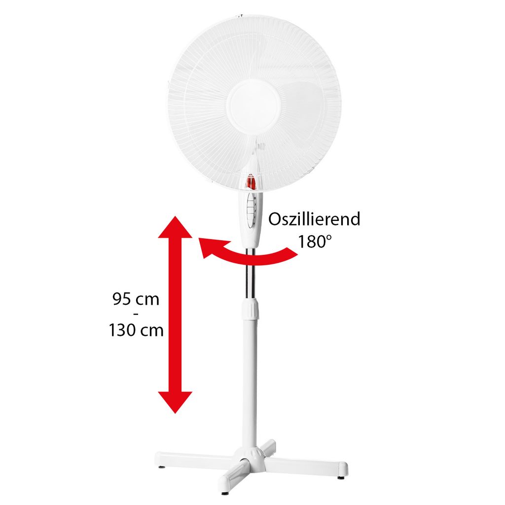 Tischventilator Standventilator Ventilator Windmaschine 40W Weiß Oszillierend 