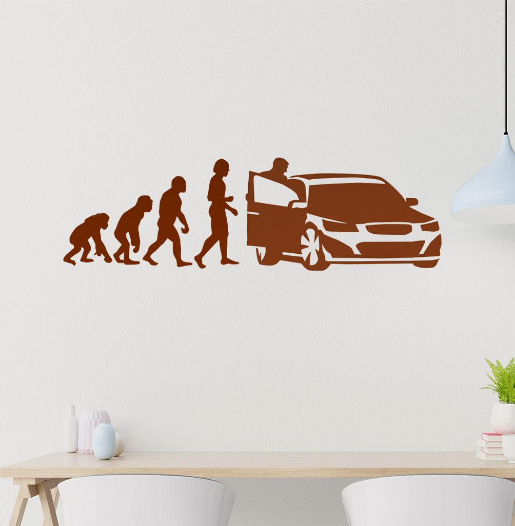 hauptsachebeklebt KIWISTAR Evolution - Menschheit Auto Biologie Wandtattoo in 6 Größen - Wandaufkleber Wall Sticker - Dekoration, Küche, Wohnzim...
