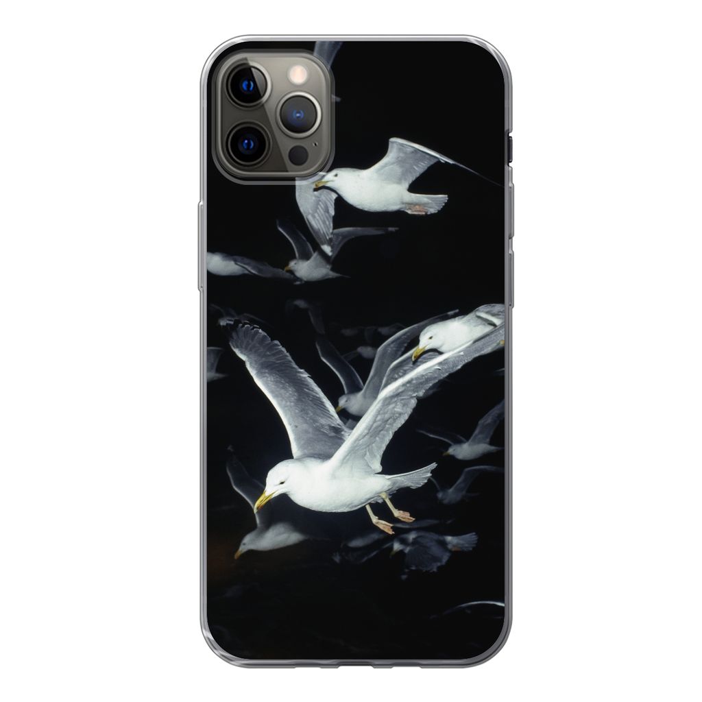 MuchoWow Handyhülle Schutzhülle Hülle für iPhone 13 Pro Max Vogel - Schwarz - Schwarm Silikon Softcase Handy Hülle - Mobiltelefon