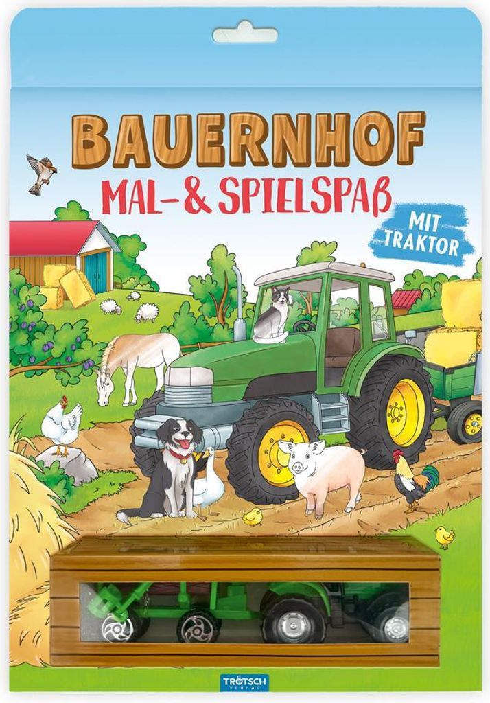 TRÖTSCH - Malbuch Bauernhof Mal- und Spielspaß |Malbuch mit Spielzeug-Traktor und Anhänger | Ab 3 Jahren