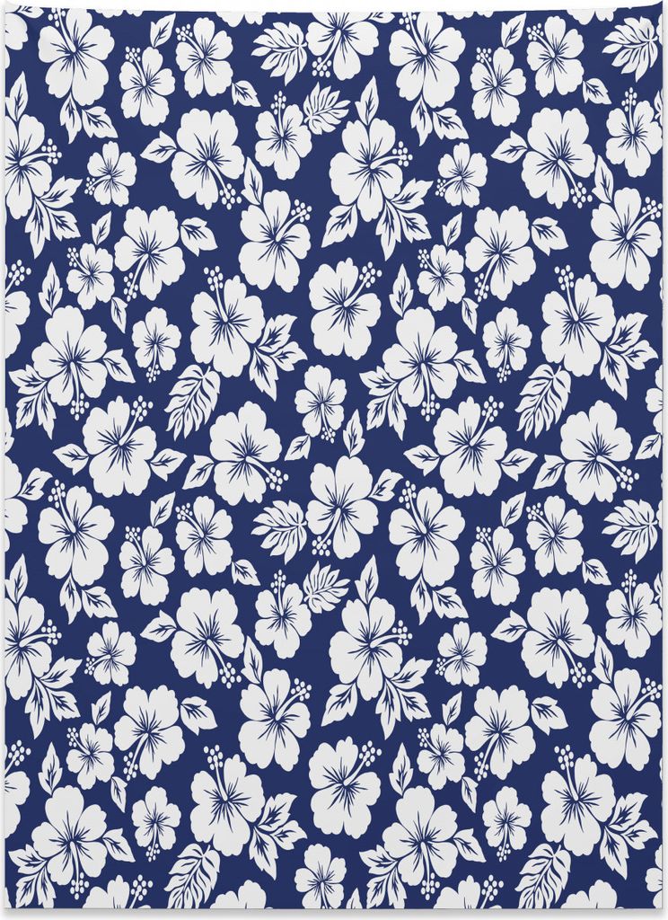 Abakuhaus Hawaii Wandteppich, Blühende Hibiscuses aus Weiches Mikrofaser Stoff Kein Verblassen Klare Farben Waschbar, 110 x 150 cm, Marineblau Weiß