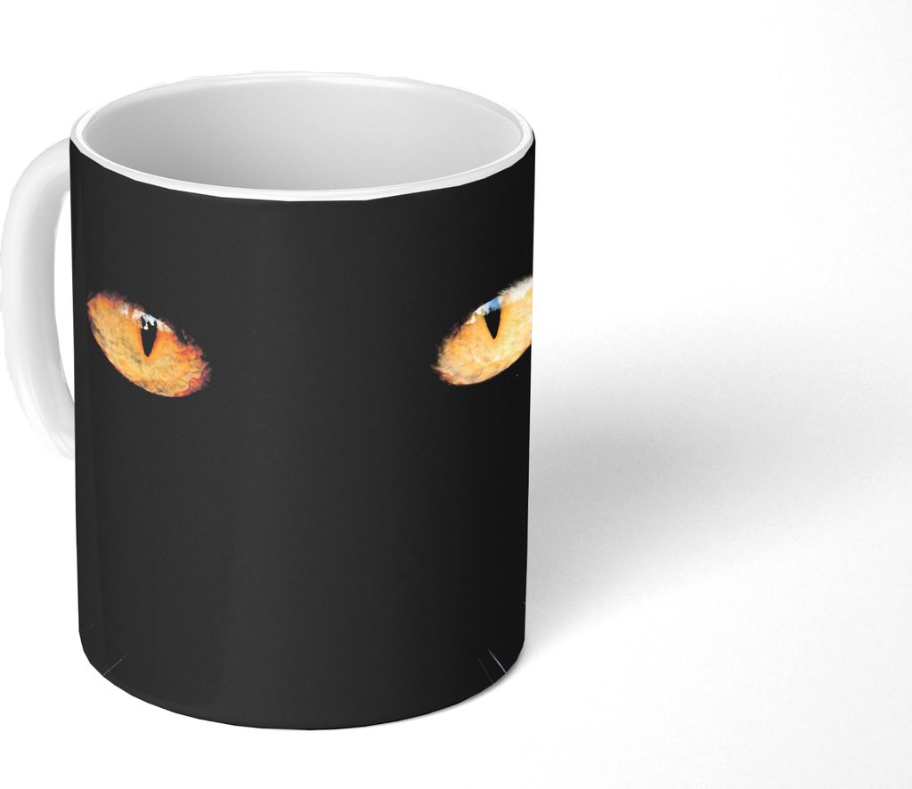 MuchoWow Tasse Kaffeetasse Kaffeebecher 350 ml Nahaufnahme einer schwarzen Katze Teetasse - Fototasse - Becher - Keramikbecher - Teebecher - Kaff...