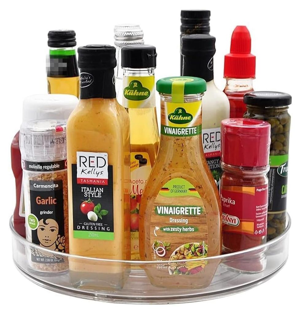 Drehteller für Kühlschrank, 23,5 cm, 360° drehbar, Küchenorganizer, Gewürzregal, Speisekammer, Küchenschrank, Badezimmer, Kommode (transparent)