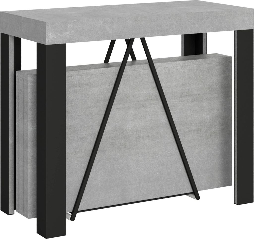 ITYHOME - Ausziehbarer Konsolentisch 90x40/300 cm Tarax Zement mit Eisenrahmen aus Anthrazit