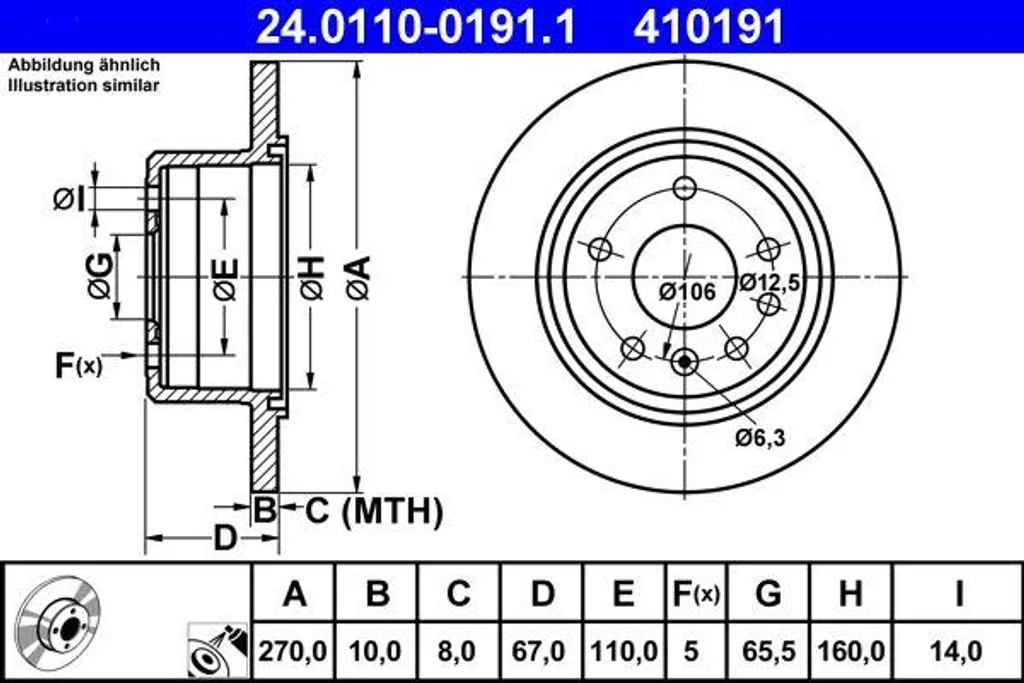 Disque de frein ATE 24.0110-0191.1 OE 569101 pour Omega et Senator