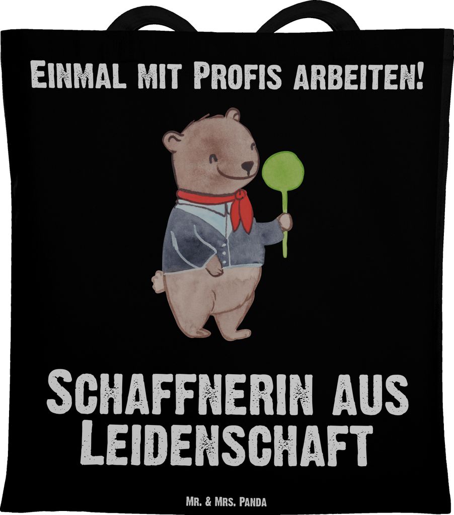 Mr. & Mrs. Panda Tote Bag Schaffnerin Leidenschaft - Schwarz - Geschenk, Einkaufstasche, Laptoptasche, Jutebeutel, Tasche, Schultasche