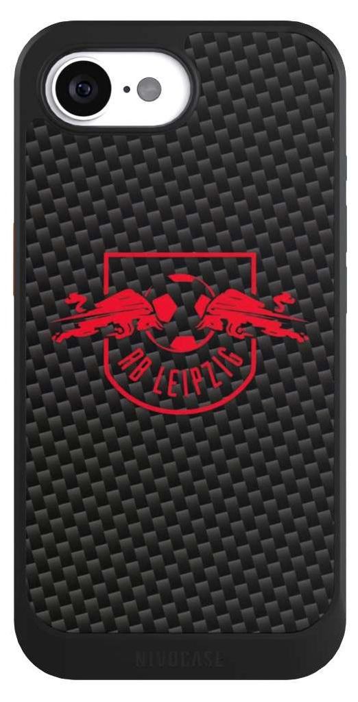 NIVOCASE Hülle für Apple iPhone 16e Handyhülle NIVOcore Case Schwarz Carbon Offizielles Lizenzprodukt RB Leipzig