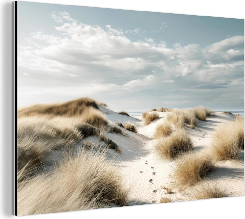 MuchoWow Wanddekoration Metall Metallbild Wandkunst 30x20 cm Dünen - Gras - Spuren - Wolken MuchoWow Aluminium Gemälde - Aluminiumgemälder