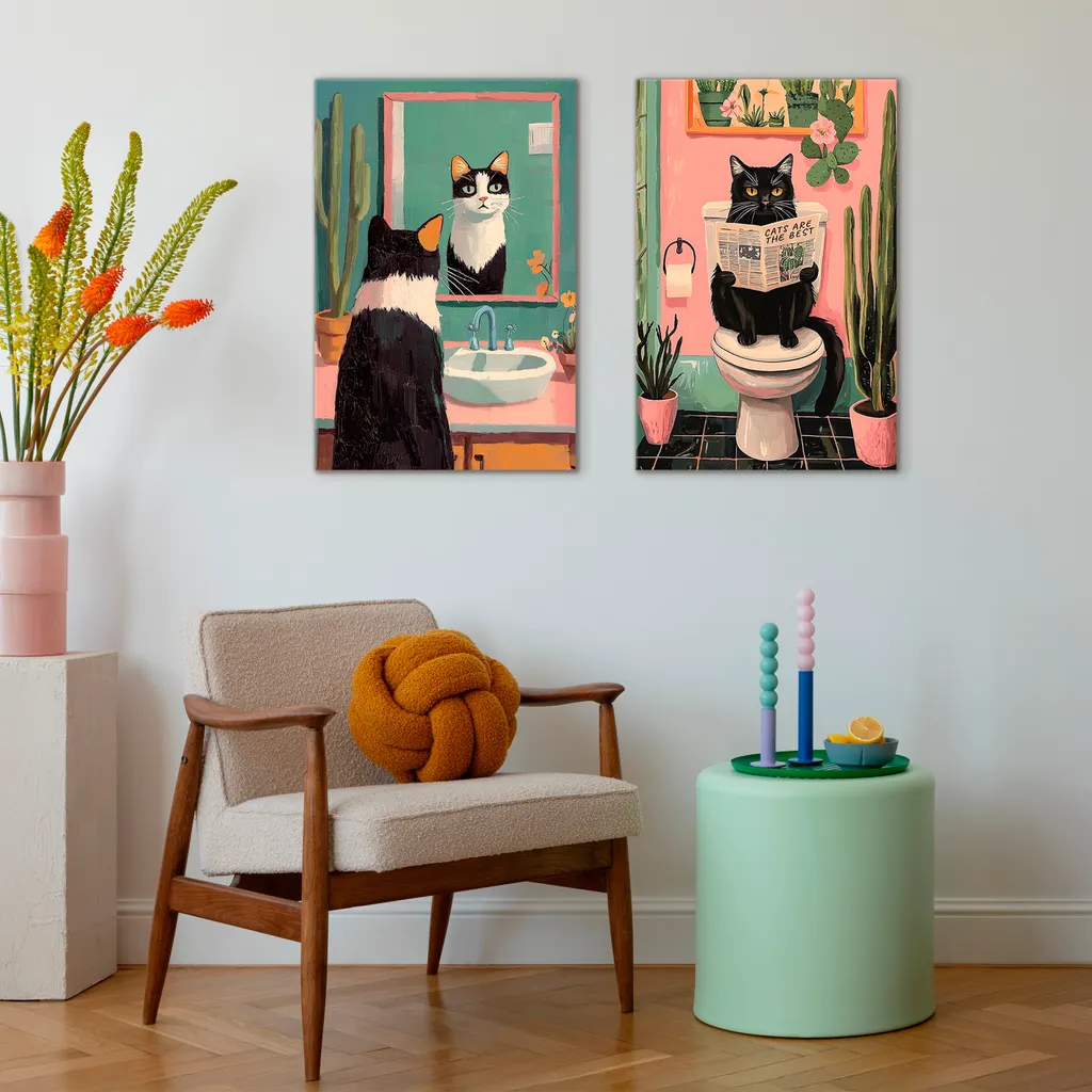murando - Set di murales XL motivo gatto 80x60cm 2 pezzi ciascuno 40x60cm collage 2er tela non tessuta stampa d'arte moderna da parete design tela immagini decorazione - Deko fürs WC Toilette g-H-10137-b-a - 6
