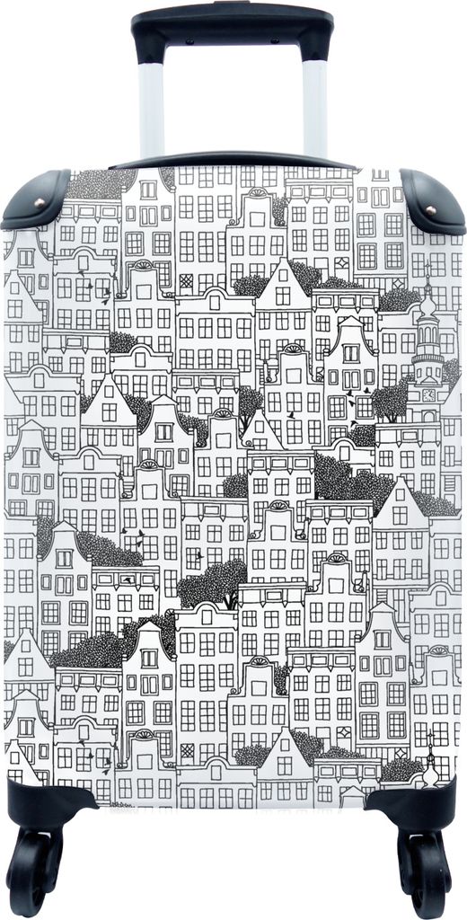 MuchoWow MuchoWow Koffer Handgepäck Trolley Rollkoffer Kleine Reisekoffer mit 4 Rollen - Amsterdam - Grachtenhaus - Zentangle - Cabin Size < 5...