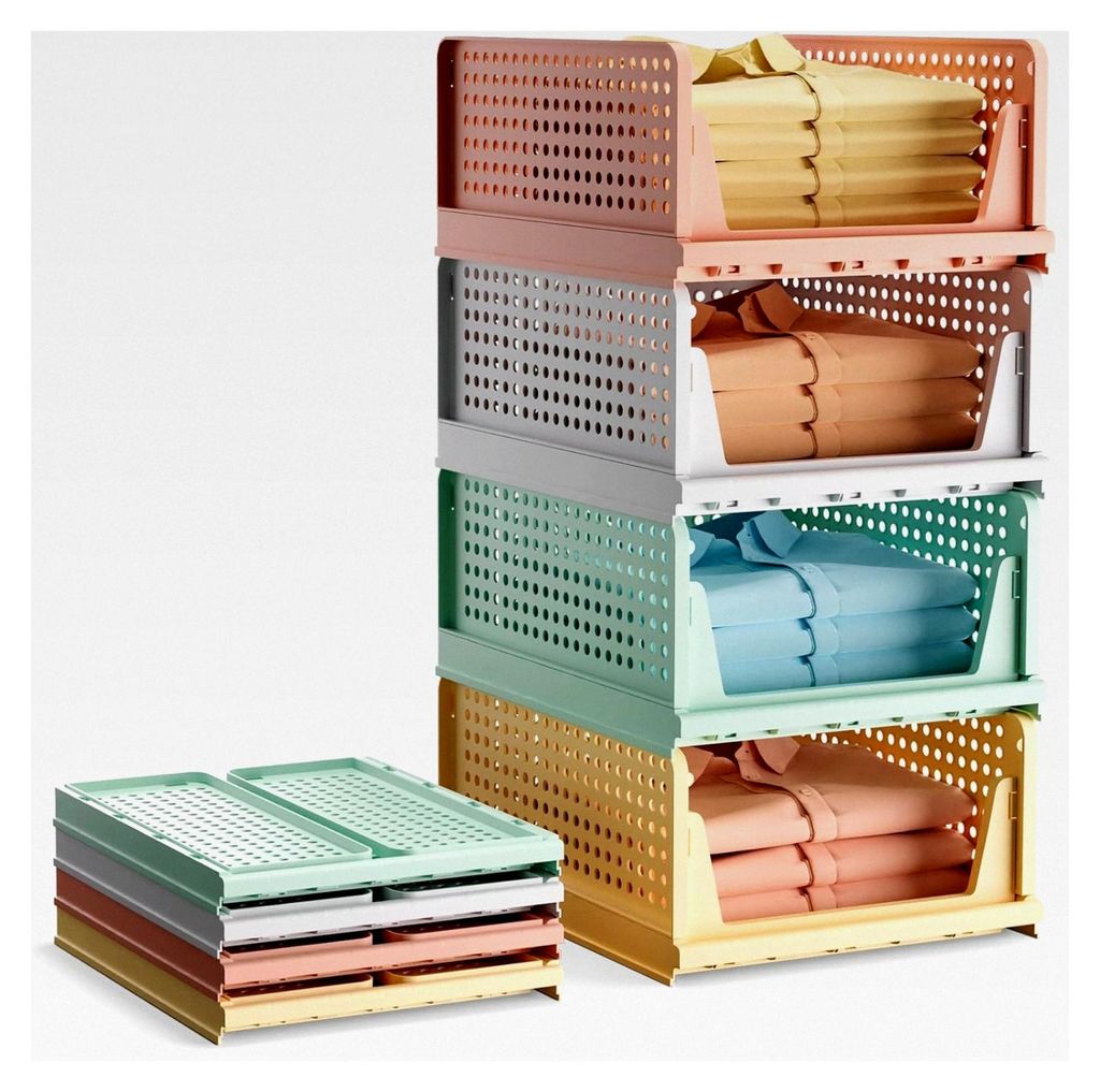4 Stück Kleiderschrank Organizer in verschiedenen Farben, stapelbar, aus Kunststoff, Aufbewahrungsbox mit leicht ausziehbarem Schubladenteiler fü...