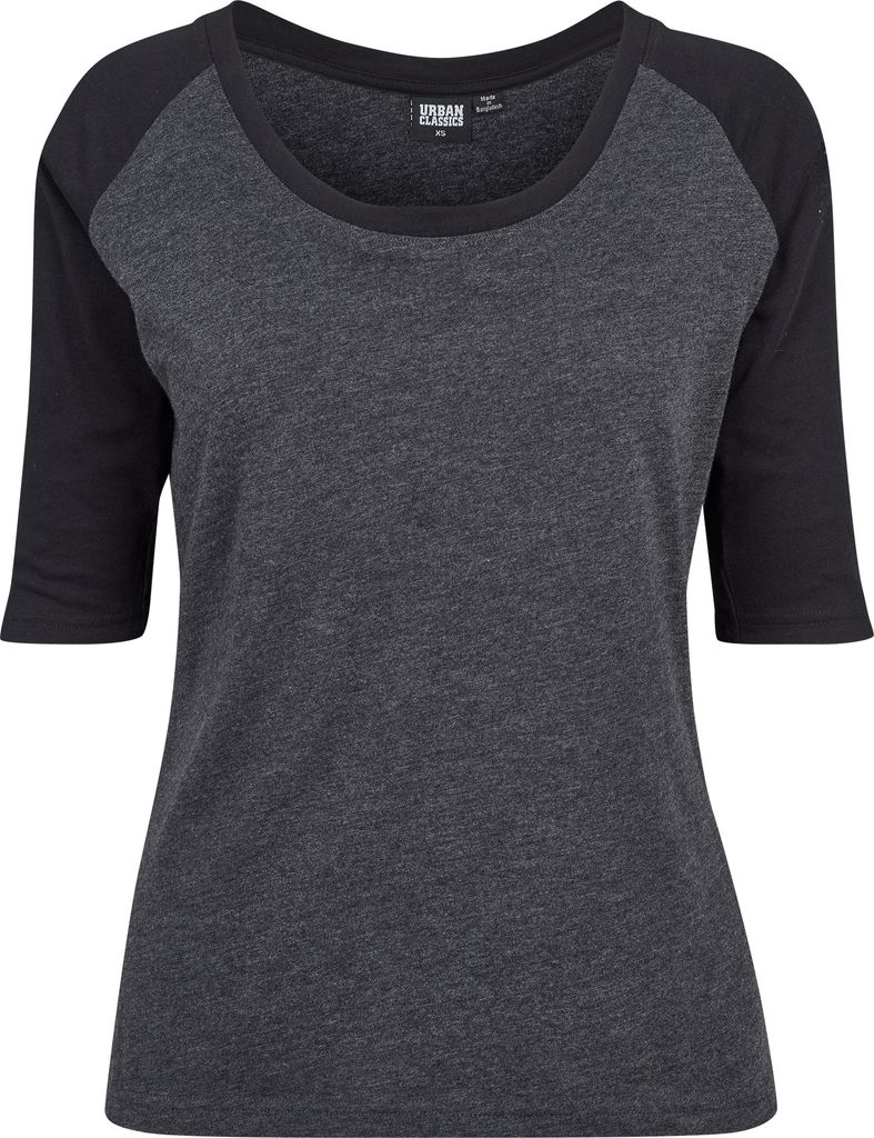 Urban Classics Langarmshirt Damen Ladies 3/4 Contrast Raglan Tee charcoal/schwarz 4XL