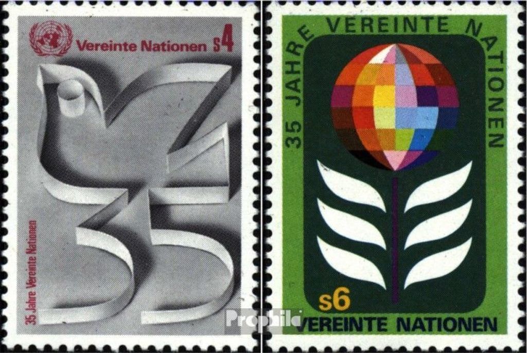 Briefmarken UNO - Wien 1980 Mi 12A-13A (kompl.Ausg.) postfrisch 35 Jahre UNO