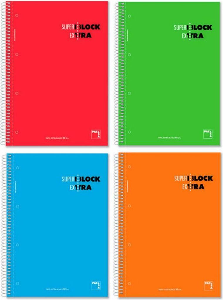 Pacsa notebook superblock extra 120 sheets 5x5 + greca hard cover a4 micro-perforated 90gr assorted colors -4u-