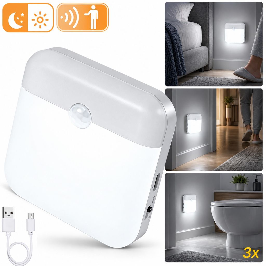 Lámpara de noche LED con sensor de movimiento, recargable Imagen del producto 