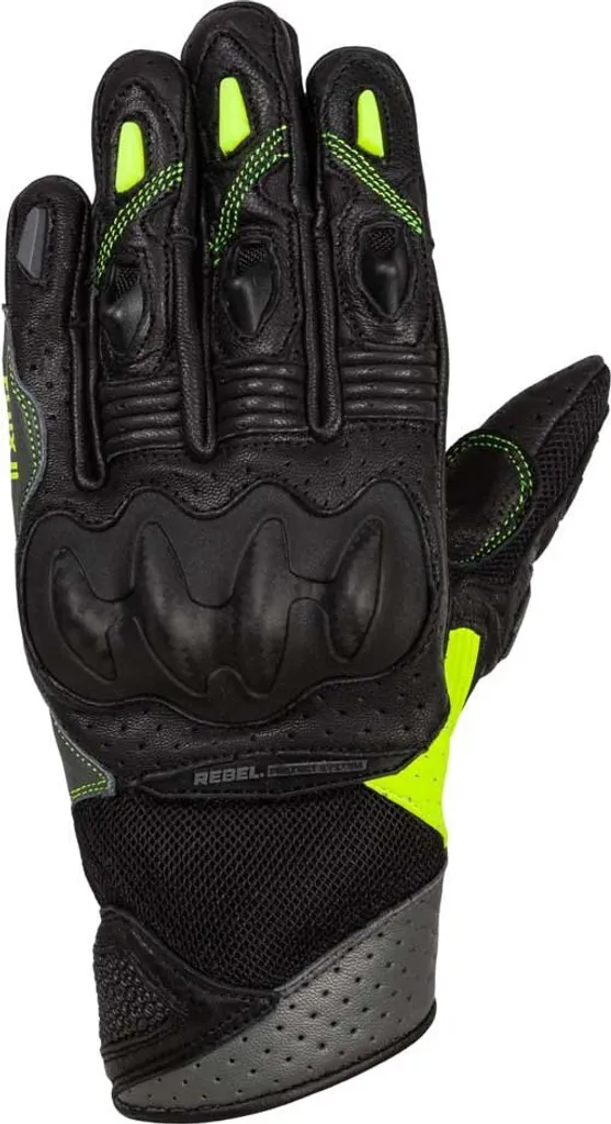 Gants moto femme Rebelhorn Flux II Noir XL pour route et ville en cuir