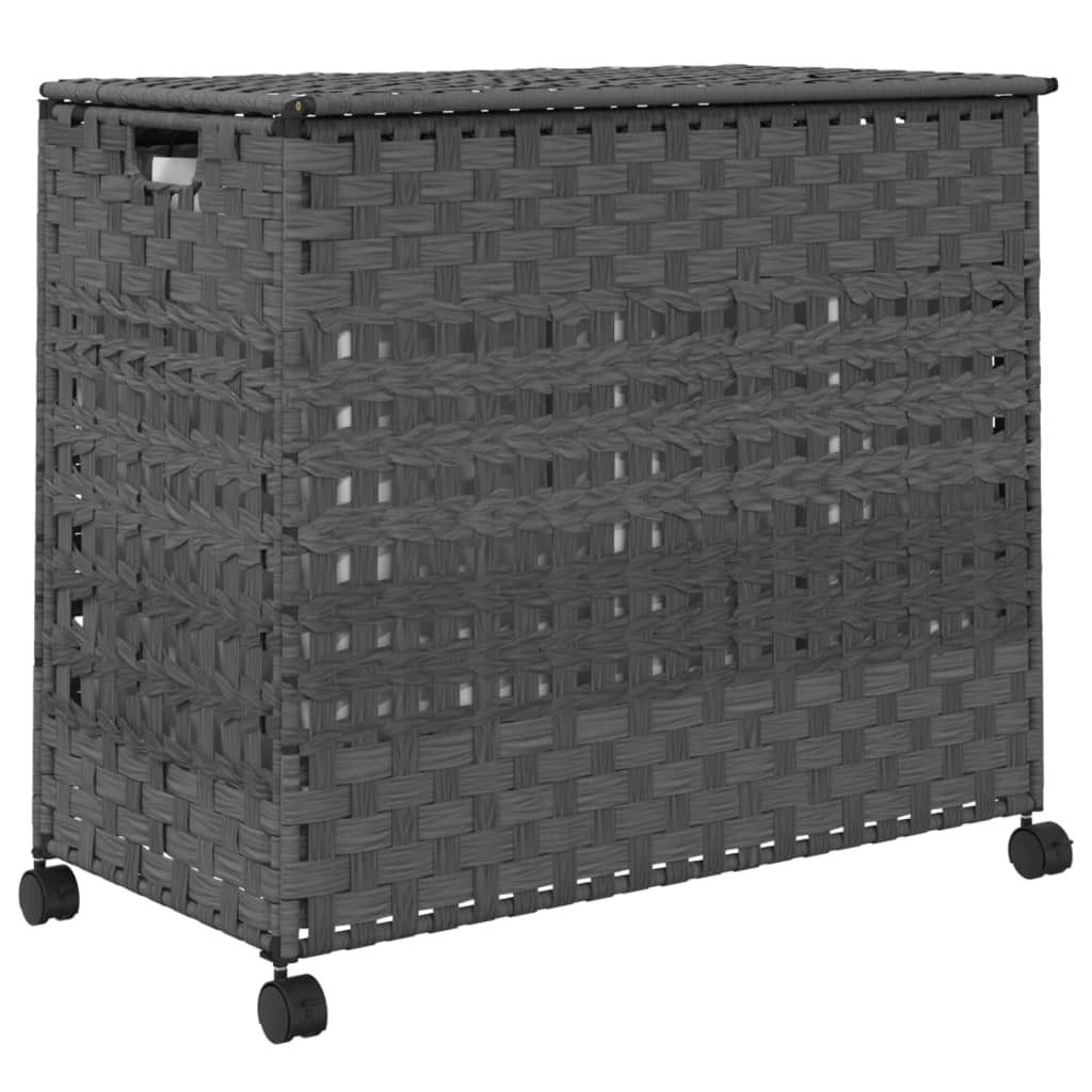 vidaXL Wäschekorb mit Rollen Grau 66x35x60 cm Rattan Produktbild 