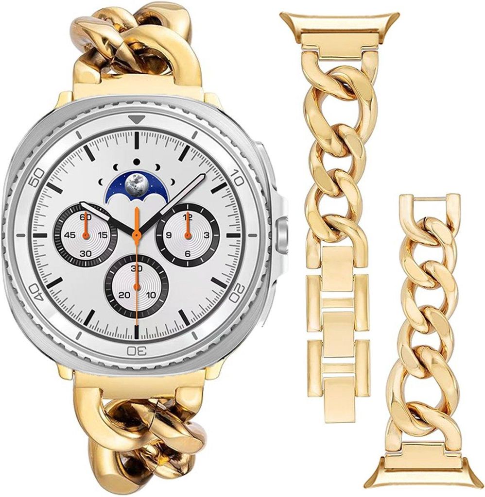 Stravo Metallgliederarmband – für Samsung Galaxy Watch 8 40/44 mm & 8 Classic 46 mm – Denim-Stil, verstellbar und robust – Gold