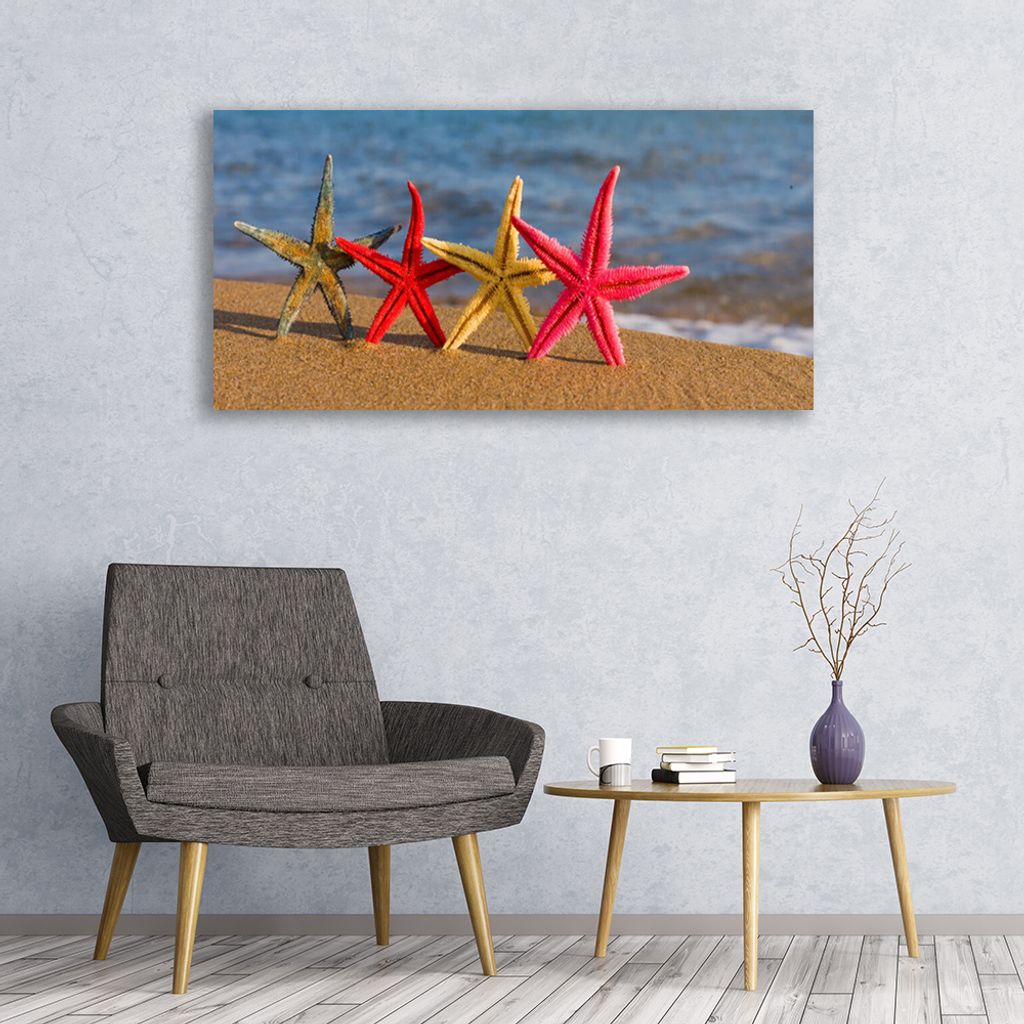 Glasbilder 120x60 Wandbild Druck auf Glas Strand Seestern Kunst