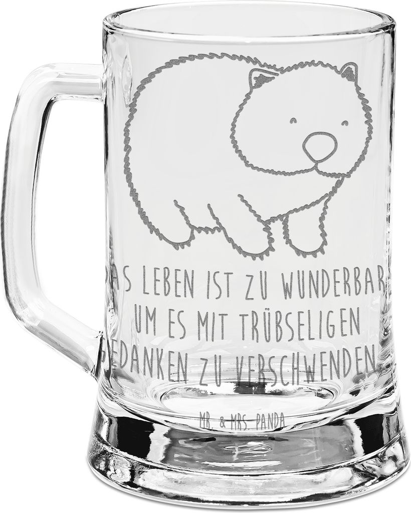 Mr. & Mrs. Panda Krug Wombat - Transparent - Geschenk, Australien, Bierkrug Mit Gravur, Glaskrug, Das Leben Ist schön, Seidel, Gute Laune, Motivat...