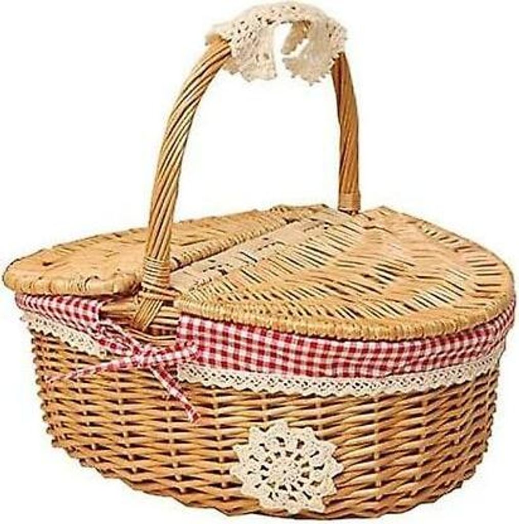 Geflochtener Picknickkorb aus Weide mit Deckel – Landhausstil mit rot-weiß kariertem Baumwollfutter – Präsentationskorb für Picknicks und Pa...