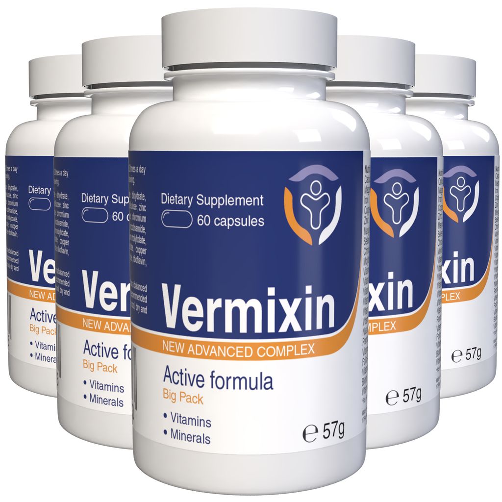 Vermixin - 300 Kapseln (5x60) hochdosiert - Original Rezept aus der Schweiz - Vegan & Pflanzlich mit Vitaminen & Mineralien - 5er Pack