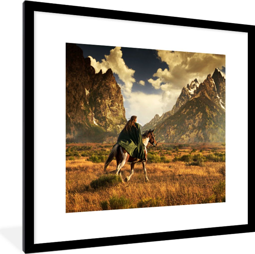 MuchoWow Gerahmtes Poster Pferd - Reiter - Natur 40x40 cm - Poster mit Schwarzem Bilderrahmen Wandposter Rahmen Foto Bilder - Poster - Plakat im ...