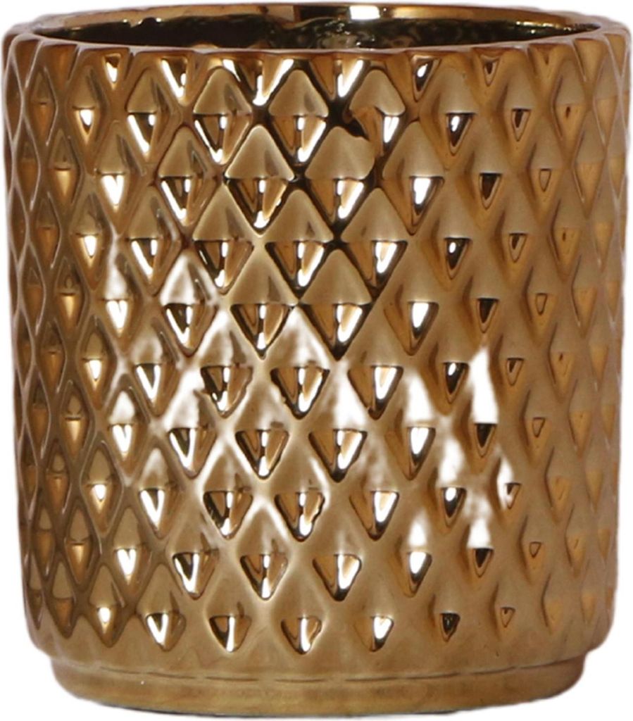 Kolibri Home | Metallic Diamond Blumentopf - Goldene Keramik Ornamental Topf Ø9Cm