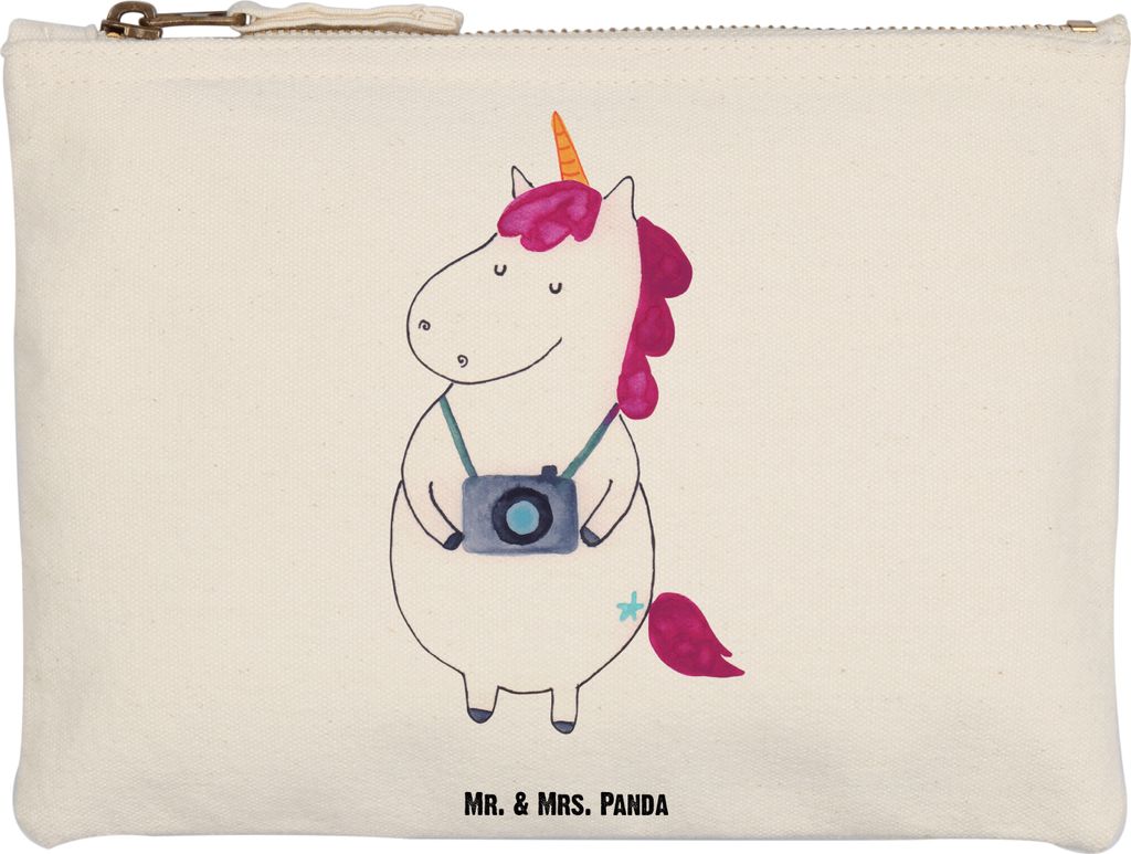 Mr. & Mrs. Panda Kulturtasche Einhorn Fotograf Grösse XL Große - Weiß - Geschenk, Städtereise, Urlaub, Mäppchen, Unicorn, Kamera, Einhörner, ...