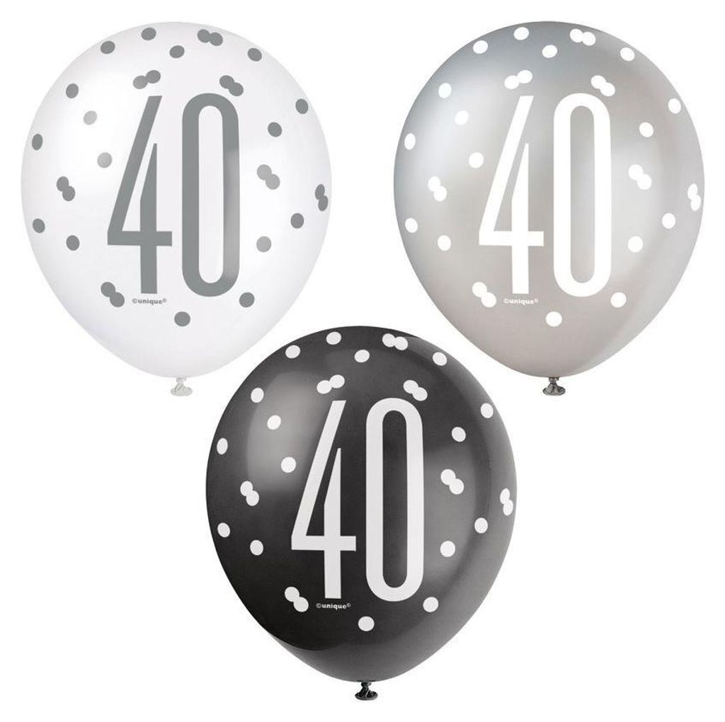6 Luftballons schwarz & silber Zahl 40 Produktbild 