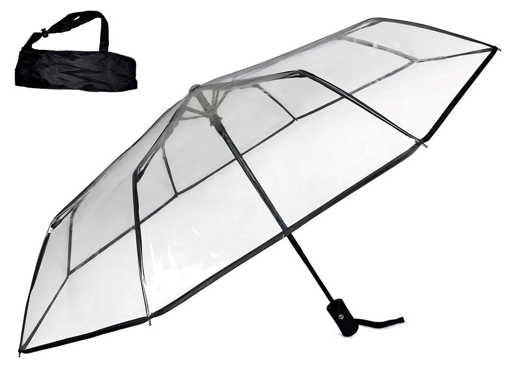 Transparenter Regenschirm Ø98 cm mit Komfort-Druckknopf Automatik, faltbar und kompakt für die Tasche, ideal für Hochzeiten, mit schwarzem Rand