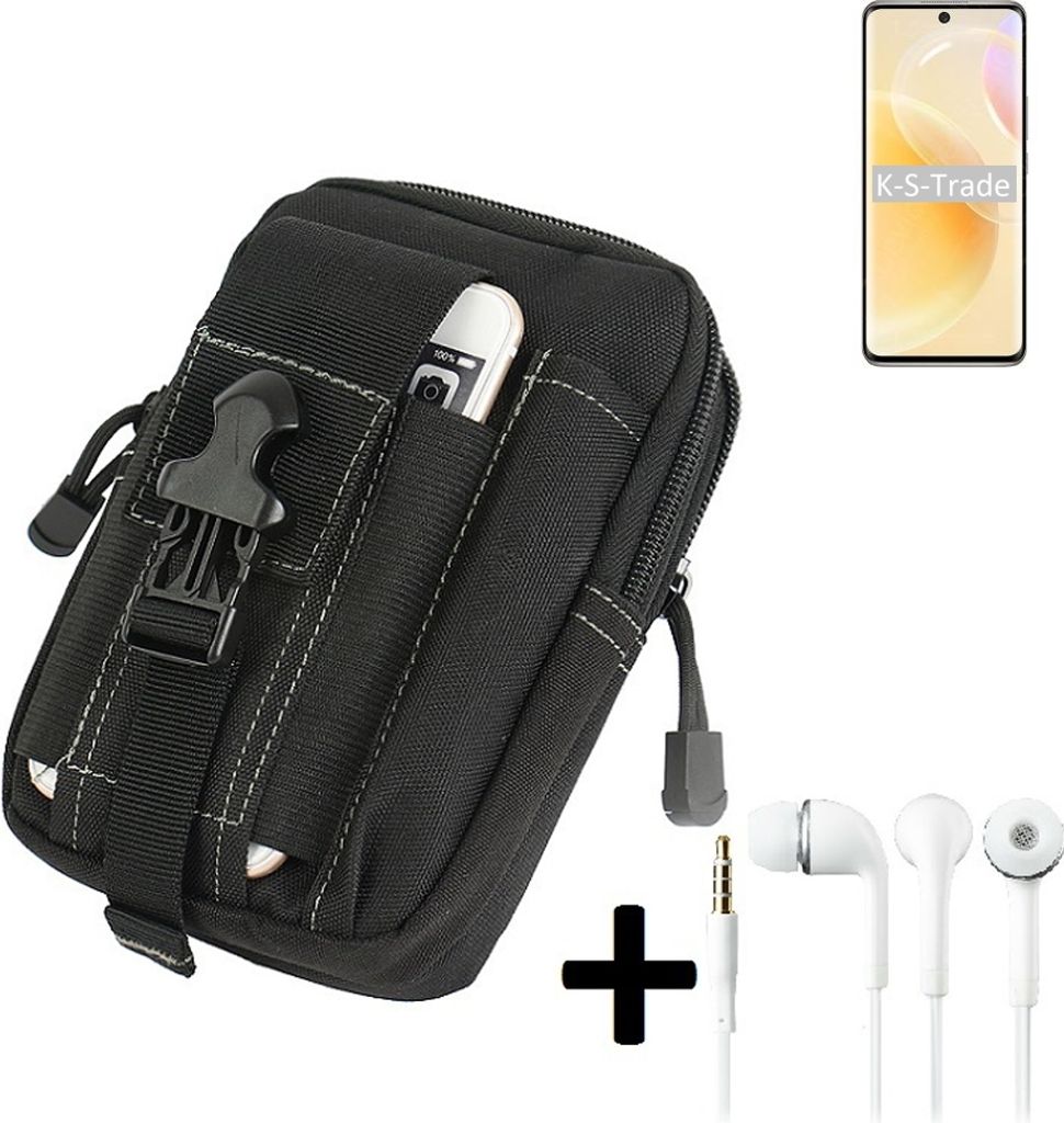 K-S-Trade Gürteltache + Kopfhörer kompatibel mit Huawei nova 8 International Version Gürtel Tasche Holster Schutz Hülle Handy Hülle schwarz