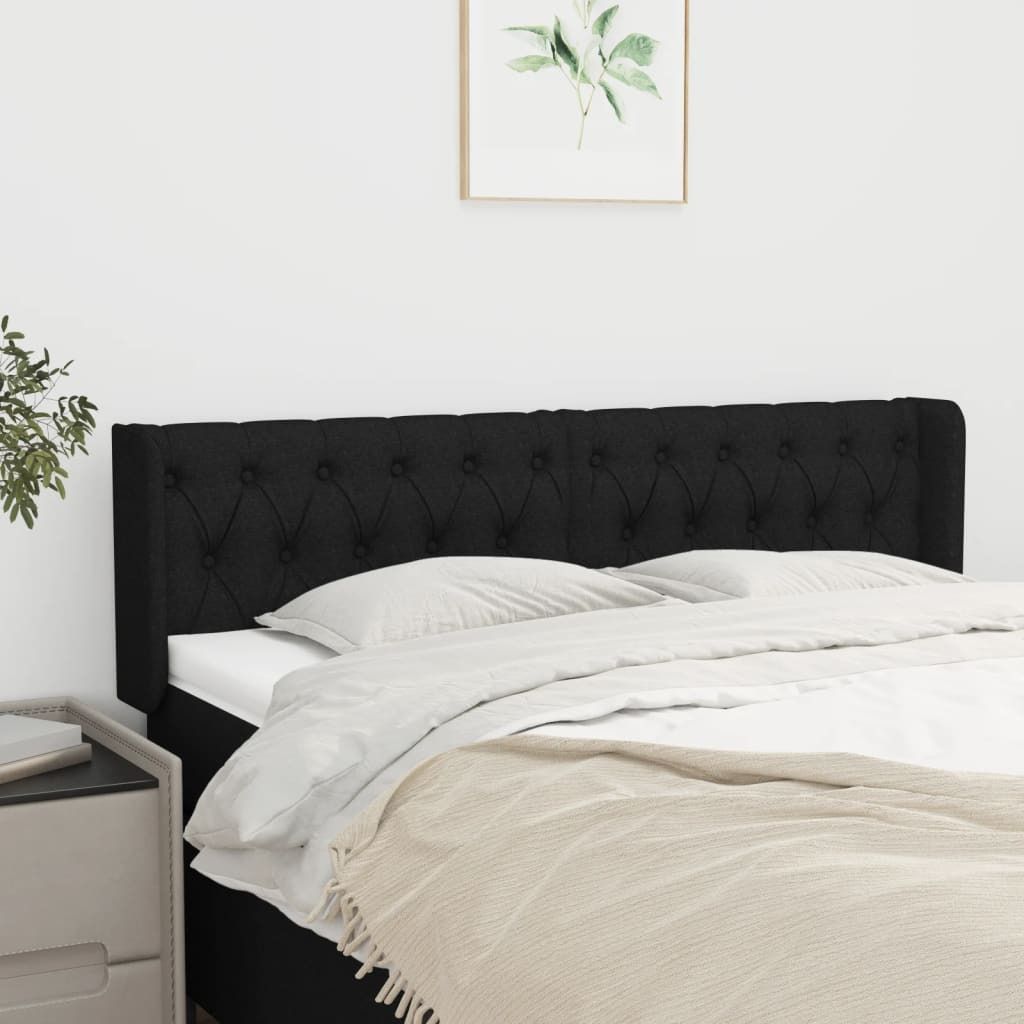 The Living Store Kopfteil mit Ohren Schwarz 147x16x78/88 cm Stoff