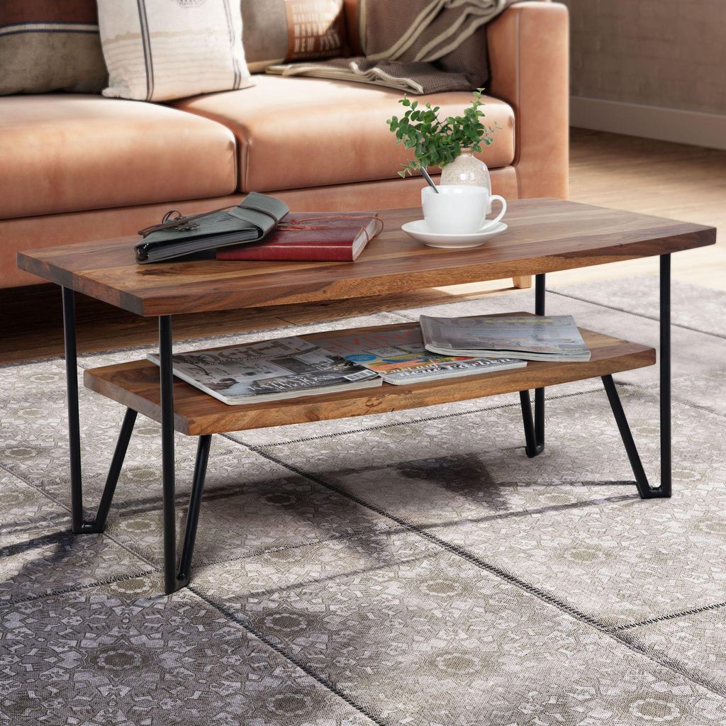 FineBuy Table basse 90x50x40 cm Sheesham bois massif / Image du produit 