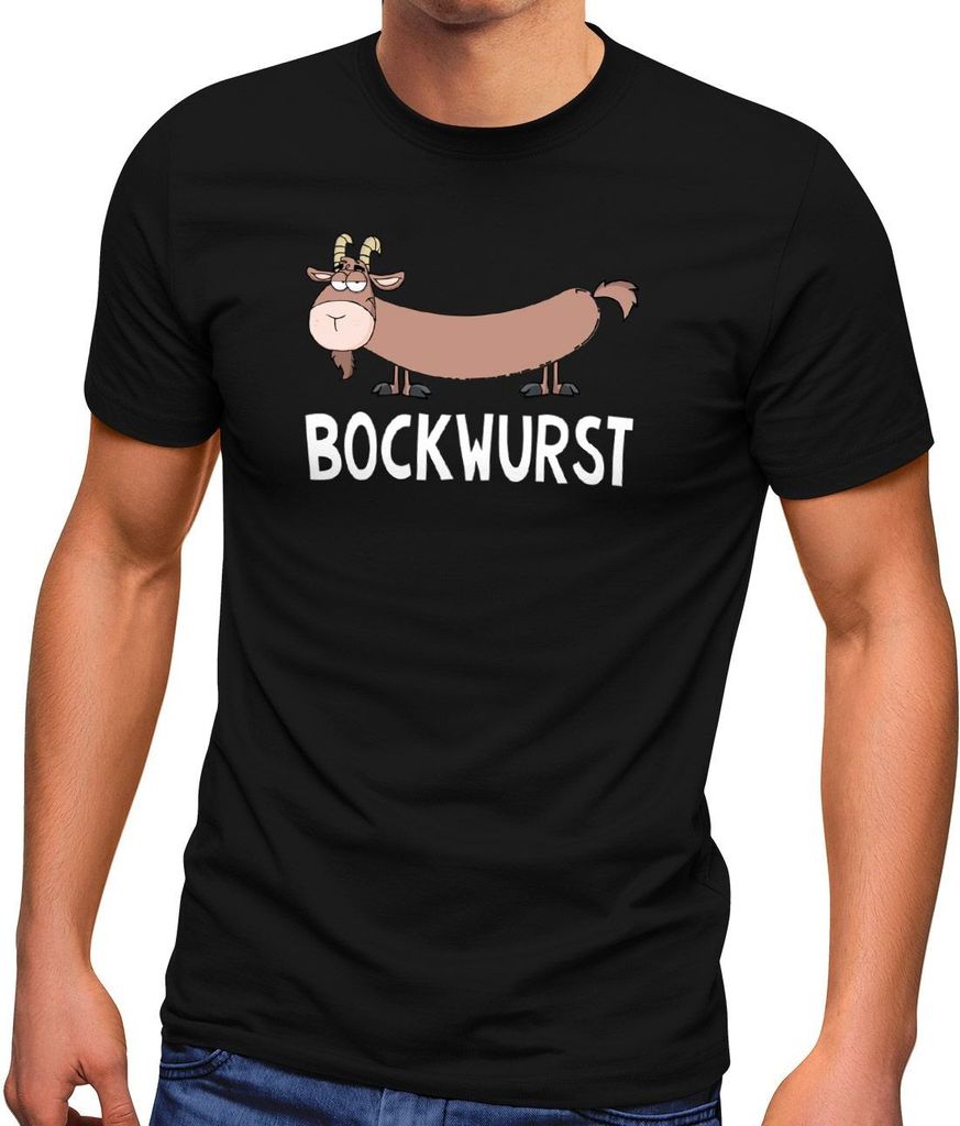 Herren T-Shirt Ziege Bock Wurst Witz Cartoon Wortspiel Fun-Shirt Spruch lustig Moonworks schwarz XL