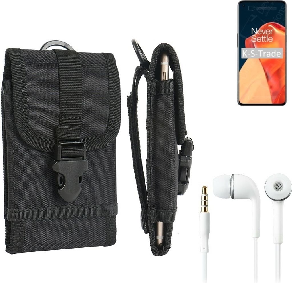 K-S-Trade Holster Schutz Hülle kompatibel mit OnePlus 9 Gürteltasche Handy Hülle Tasche outdoor Seitentasche schwarz 1x + Kopfhörer