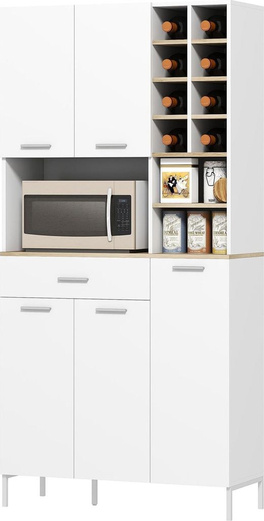 Küchenschrank mit offenen Regalen, Weinregal, weißes MDF